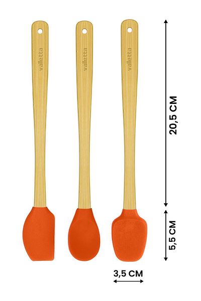 valletta Indigo Orange Bamboo Silicone Spatula - Set of 3 Long 26 Cm