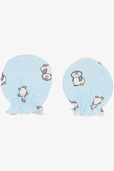 Breeze Light Blue Penguin Patterned Newborn Baby Gloves