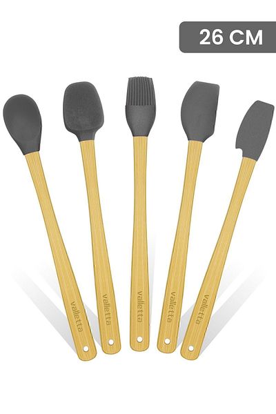 valletta Indigo Gray Bamboo Silicone Spatula Set of 5 - Long 26 Cm
