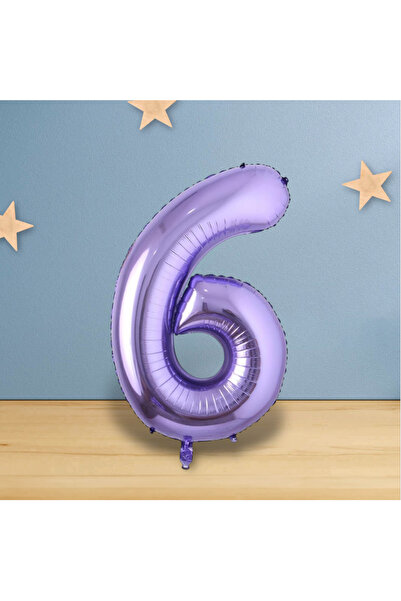 PARTİSERÜVENİ 6 بالونات أرقام أرجوانية - رقائق مقاس 40 بوصة (100 سم)