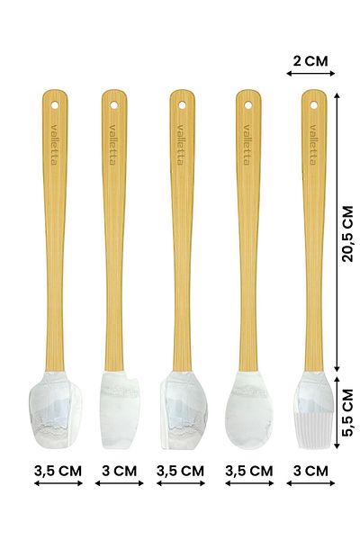 valletta Indigo 5-Piece Gray-Marble Bamboo Silicone Spatula Set - Long 26 cm