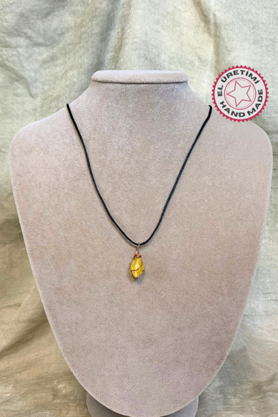 Uretti Tuğba 6667 Handmade Stone Yellow Amber Necklace - 36 cm