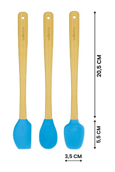 valletta Indigo 3-Piece Turquoise Bamboo Silicone Spatula Set - Long 26 cm