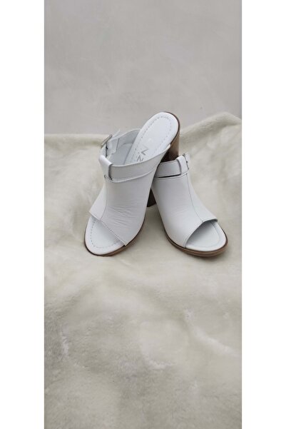 ÇİĞDEM KUNDURA Genuine Leather Black Thick Heeled Crocus Slippers