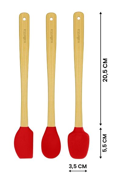 valletta Indigo Red Bamboo Silicone Spatula - Set of 3, Long 26 Cm