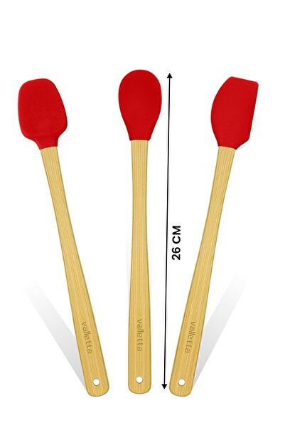 valletta Indigo Red Bamboo Silicone Spatula - Set of 3, Long 26 Cm