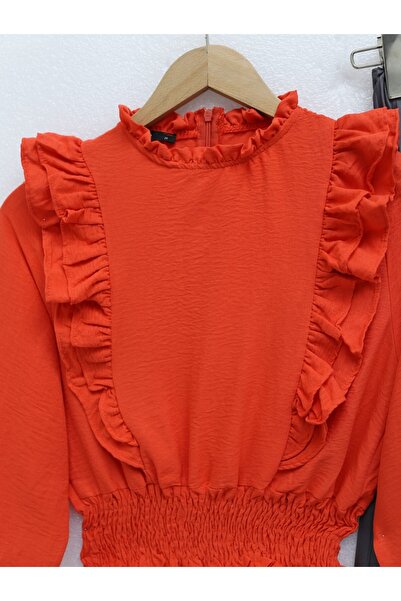 Modamorfo Ruffled Waist Gathered Ayrobin Blouse - Pomegranate Flower