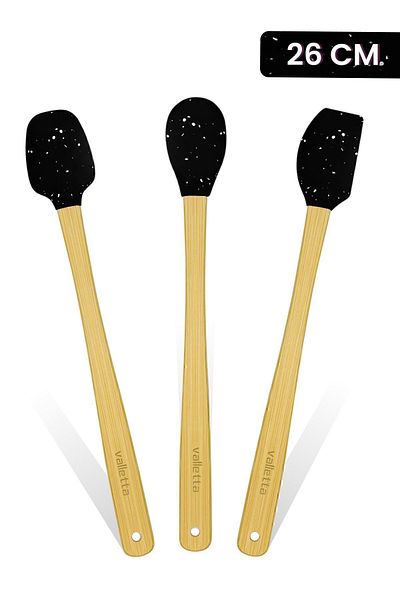 valletta Indigo Black Bamboo Silicone Spatula - Set of 3, Long 26 cm