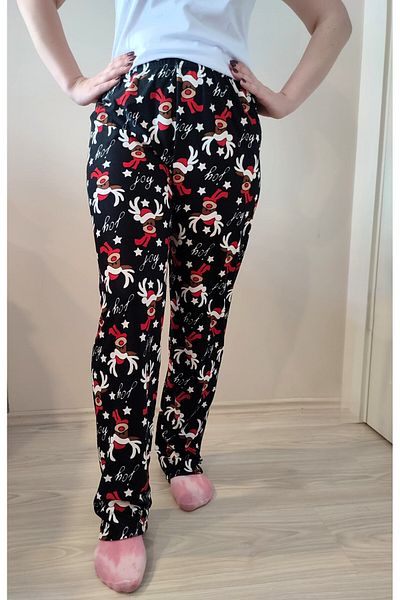 enmodaiçgiyim Pantaloni de pijama pentru femei din piele intoarsa cu model de cerb negru