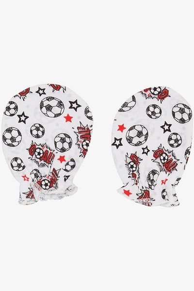 Breeze White Newborn Baby Gloves - Football Themed