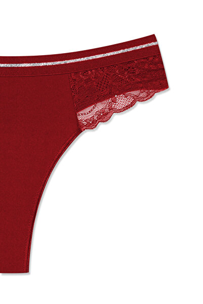 HNX 3-Piece Interlock Basen Lace Detailed Glittery Elastic Waist Women's Thong Panties