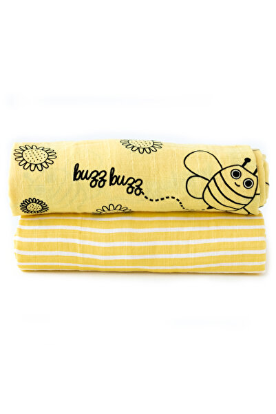 Milk & Moo Milk&moo Set Of 2 Buzzy Bee Baby Muslin Swaddle Blanket, 100% Cotton, Ultra Soft