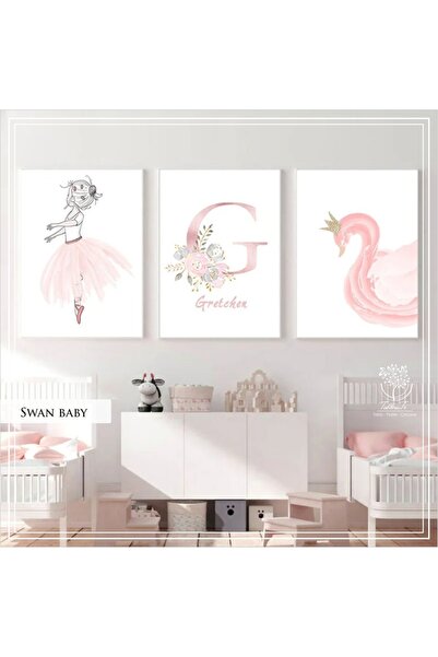 Tablomtr Metal Çerçeveli Gerçek Camlı Tablo Swanbaby 3 Lü Set