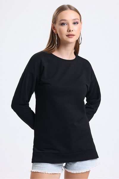 MD trend Дамски ежедневен суитшърт с кръгло деколте и оребрена основа