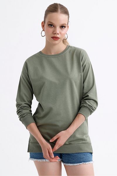 MD trend Women's Crew Neck Ribbed Basic Casual Sweatshirt
