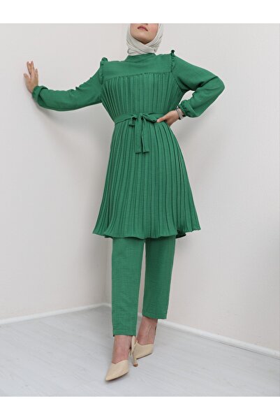 Modamorfo Robadan hajtogatott derékkötős kétrészes öltöny - zöld
