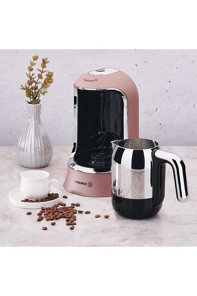 KORKMAZ Kahvekolik Deluxe Automatische Kaffeemaschine Rose Chrome A860-06