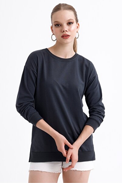 MD trend Women's Crew Neck Ribbed Basic Casual Sweatshirt