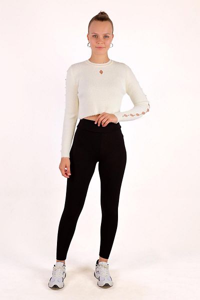 Rays Ecru Soft Sweater - 6626 Model, Sleeve Stone Detail