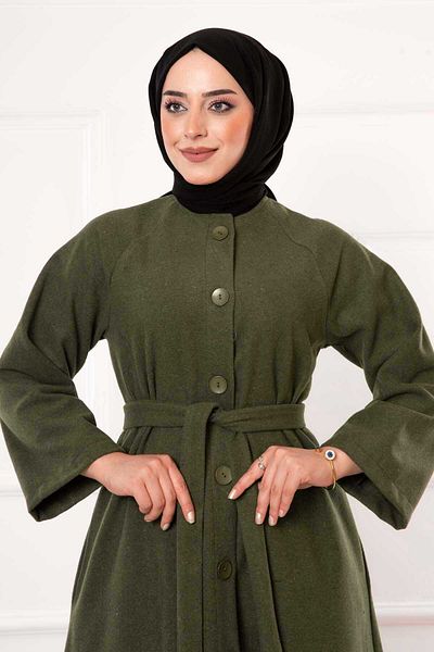 EBRUTESETTÜR Belted Buttoned Cashmere Coat with Mobile Belt