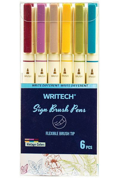 Writech W-827 Vintage 6 Colors Brush Type Felt Pen - Set of 6