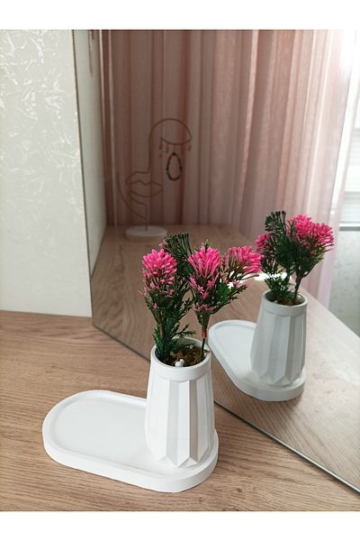 aksenbirstore Mini Flat Patterned Container Bowl Single and Oval Plate - with Artificial Flower Gift