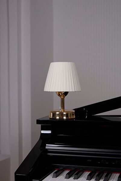 Maison Avf Osmanlı İpeği Pileli Kablosuz Masa Lambası -Alt Parlak Gold Led Iş...