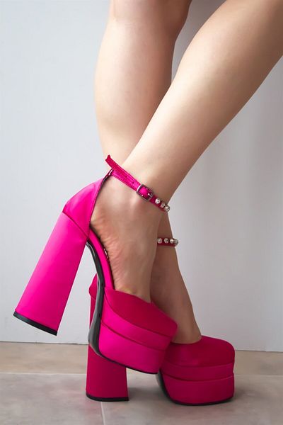 ShoeTek Pantofi cu toc de damă cu platformă dublă din satin fucsia - Rianna