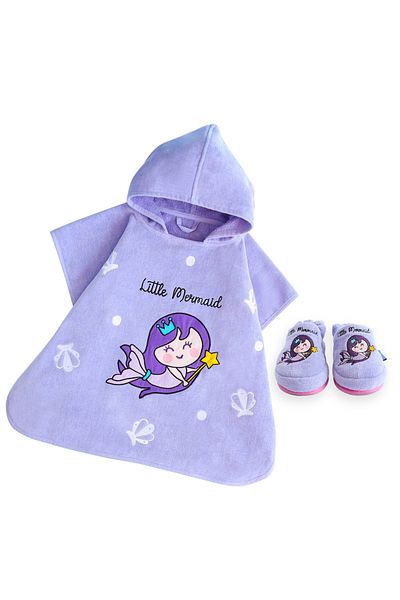 Milk & Moo Milk&Moo Kinder Little Mermaid Poncho und Hausschuhe Set, Lila