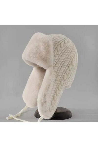 SYNOPE Women's Stylish Knit Beanie Hat with Plush Inside Ear Protection Women's Pilot Beanie Russian Beanie Hat