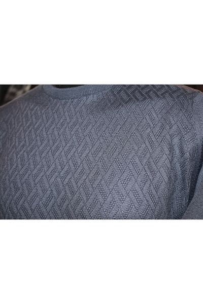 Diandor Men's O-Neck Wool Knitwear Sweater Navy Blue