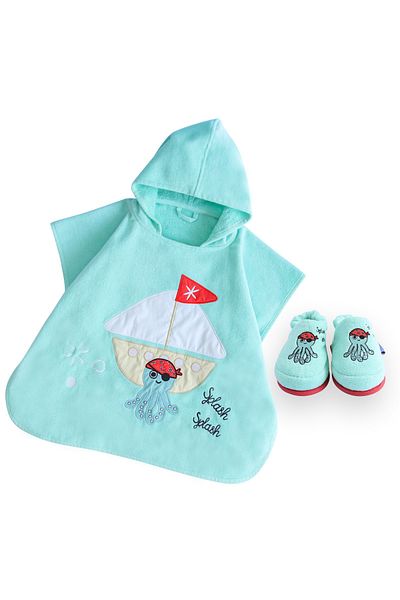Milk & Moo Milk&Moo Kinder Sailor Octopus Poncho und Hausschuhe Set, Blau