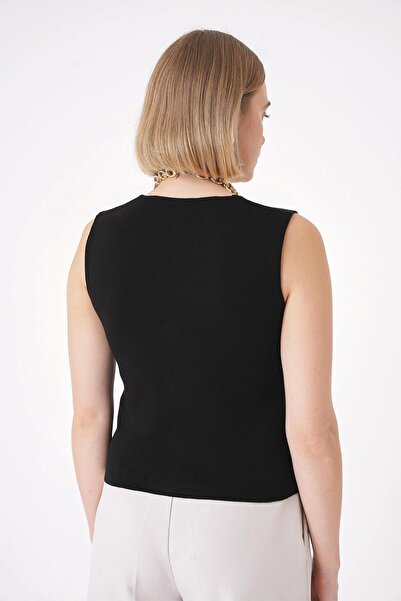 CHUBA Γυναικείο πλεκτό γιλέκο με χρυσό κουμπιά με υφή κανονική εφαρμογή μαύρο 25W3001