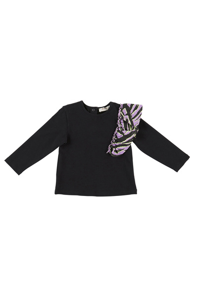 Panço Kız Bebek Fırfır Detaylı Uzun Kollu Siyah Tişört