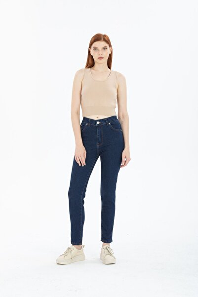 BEES JEANS Kadın Mavi Yüksek Bel Yumuşak Dokunuşlu Rahat Kesim Mom Jeans Kot ...