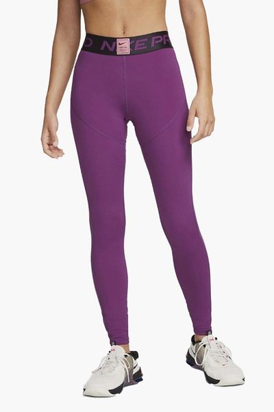 Nike Training Pro Dri Fit Grappic Mid Rise Leggings Purple Gathering Women's Training Tights Purple