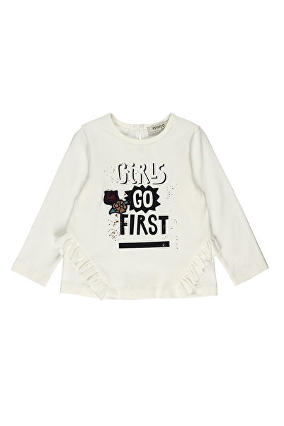 Panço Kız Çocuk Baskılı Ekru Tişört