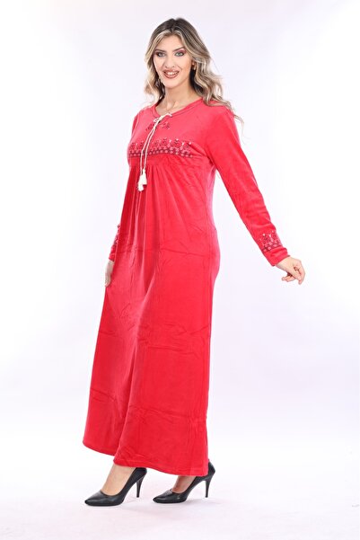 mervemoda Women's Long Sleeve Velvet Dress