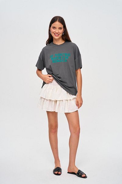 Tuba Butik Oversize Crew Neck Printed Smoked Women's T-Shirt