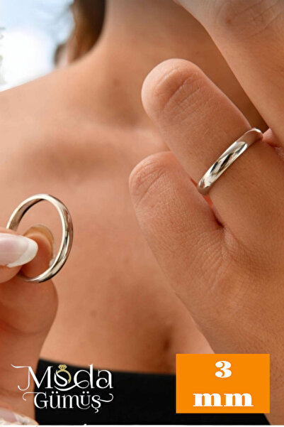 Moda Gümüş 925 Ayar Gümüş 3 mm Bombeli Klasik Düz Alyans