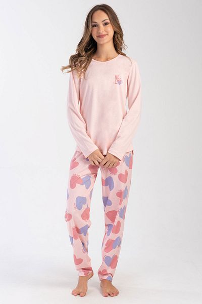 shefox Vieneta Women's Pajama Set - Oversize Long Sleeve, Crew Neck