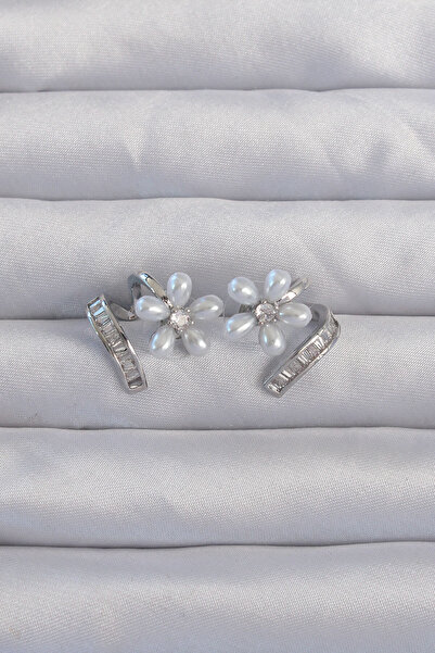 Skygo Silver Colored Zircon Cubic Zirconia Pearl Flower Earrings - Tj-bkp9276