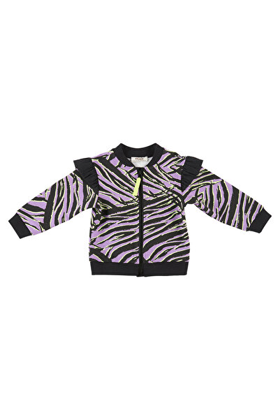 Panço Kız Bebek Zebra Desenli Fermuarlı Siyah Sweatshirt
