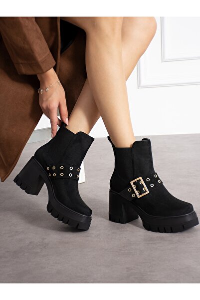 Alemdar Shoes ALDENA Siyah Süet Toka Detay Kadın Bot