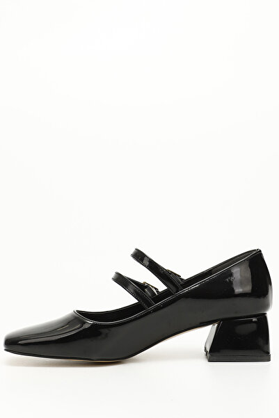 GÖNDERİ(R) Women / Girls Black Patent Leather Square Toe Thick Heel Women's Ballerina Shoes 35536