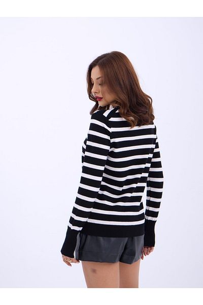 Lukas 42271 Knitwear Striped Sanding Sweater-Black-Ecru