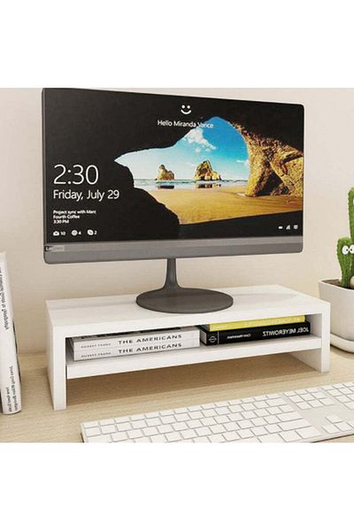 Modern home حامل شاشة مدمج مع رف تخزين - منظم مكتب مريح - أبيض