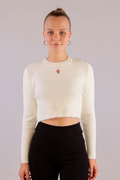 Rays Ecru Soft Sweater - 6626 Model, Sleeve Stone Detail