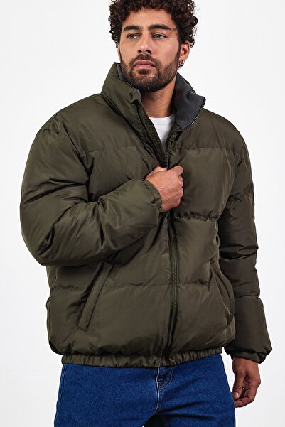 MADZEYMODA Men's Lined Thick Khaki Green Puffer Jacket Mz50639