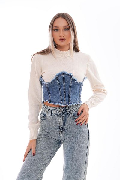 ŞİMAL Women's Knitwear Knitted Sweater with Denim Detail 245153   -